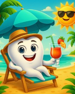 Vacances d'été 2025 - Dident, la mascotte du Bon-Dentiste à Renens à la mer